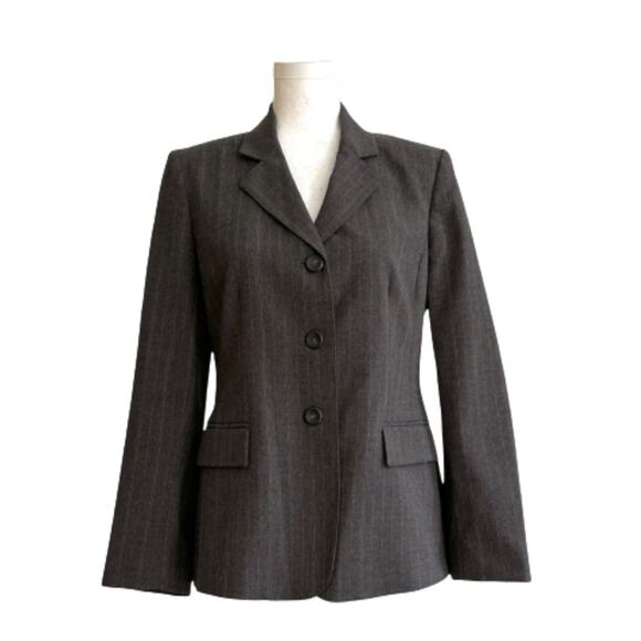 Evan Picone Suit Blazer Gray Pinstripe Faux Flap Pockets Blazer Jacket Size 6 - Picture 1 of 13